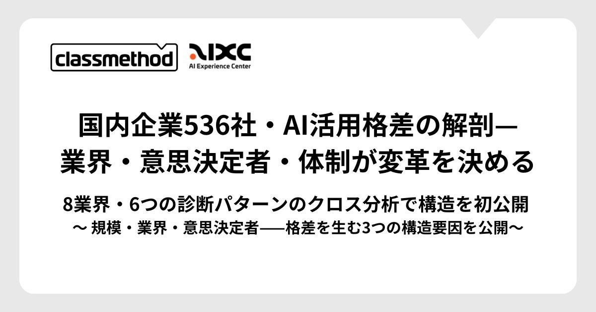 Classmethod Analyzes AI Adoption Gap Across 536 Japanese Companies — First-Ever Structural Insights Revealed Through Cross-Industry, Decision-Maker, and Organizational Analysis Across 8 Industries and 6 Diagnostic Patterns