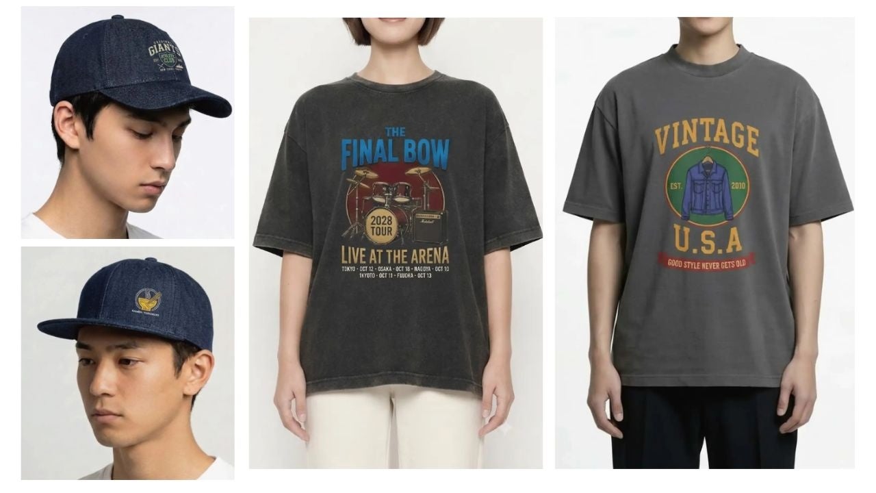 環境配慮素材のデニムキャップとデザイン性の高いヴィンテージTシャツ 全4アイテム