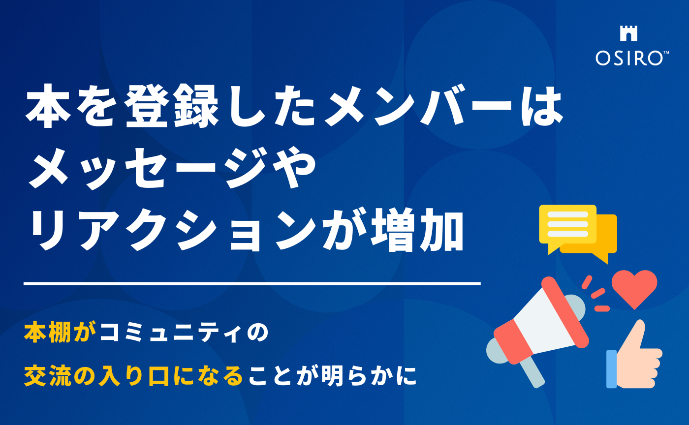 本を登録したメンバーはメッセージやリアクションが増加。本棚がコミュニティの交流の入り口になることが明らかに。（オシロ調査）