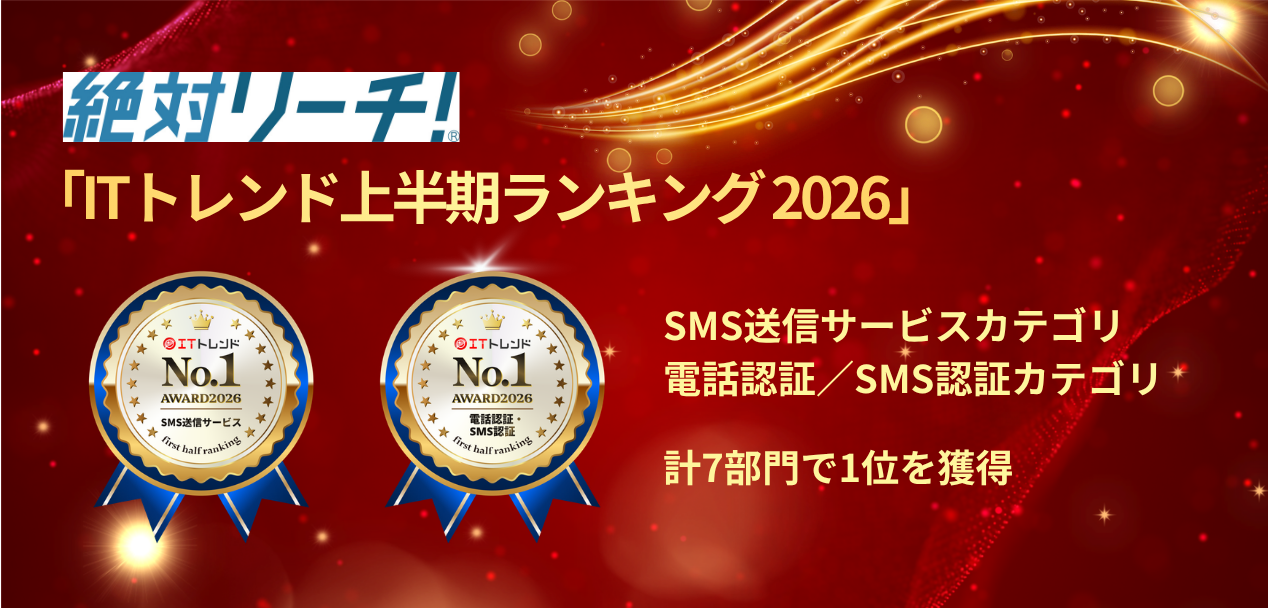 「絶対リーチ！RCS」と「絶対リーチ！SMS セキュアSMS認証」が「ITトレンド 上半期ランキング2026」で計7部門1位を獲得