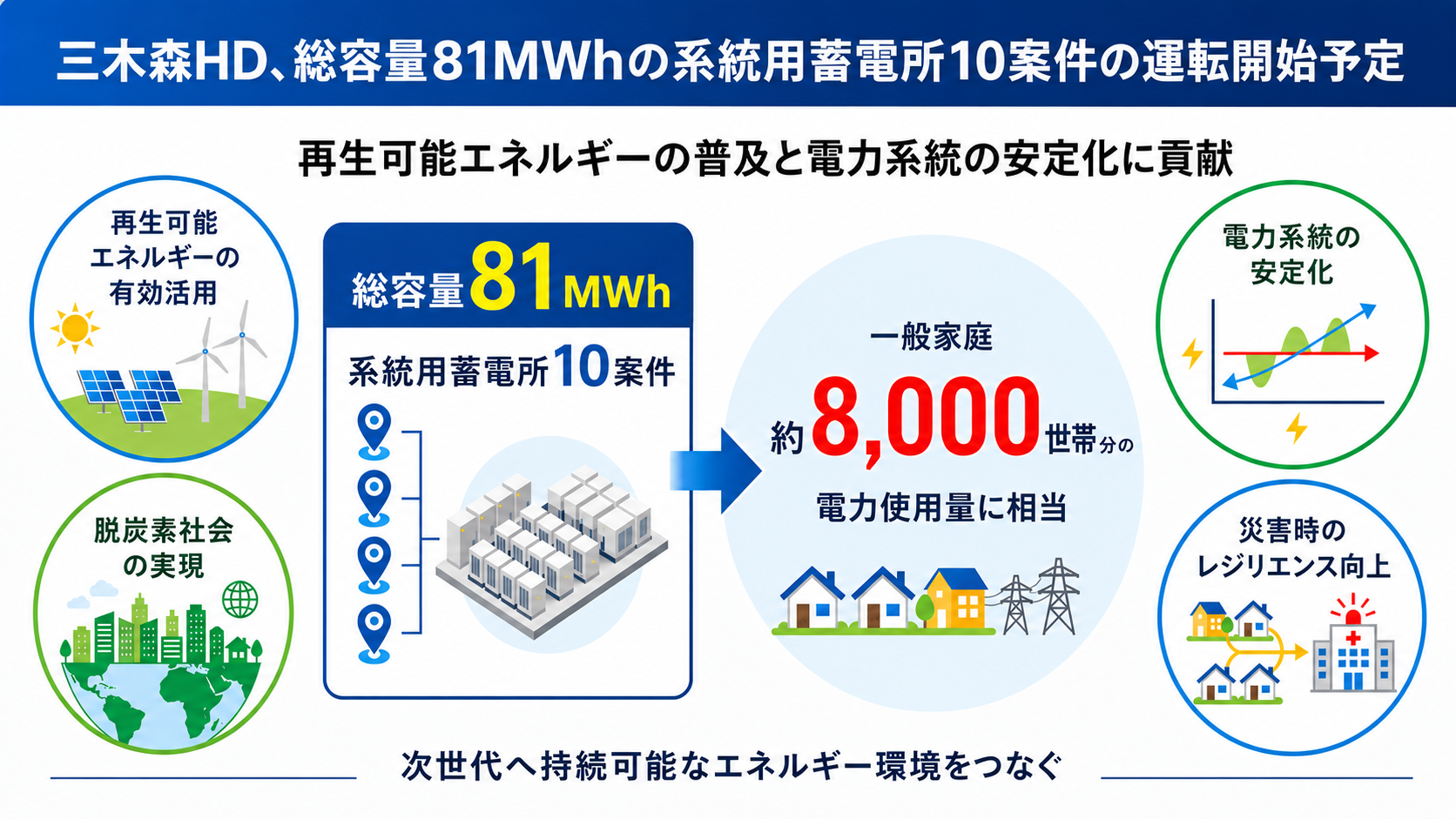 三木森HD、総容量81MWhの系統用蓄電所10案件の運転開始予定 持続可能なエネルギー社会の実現へ