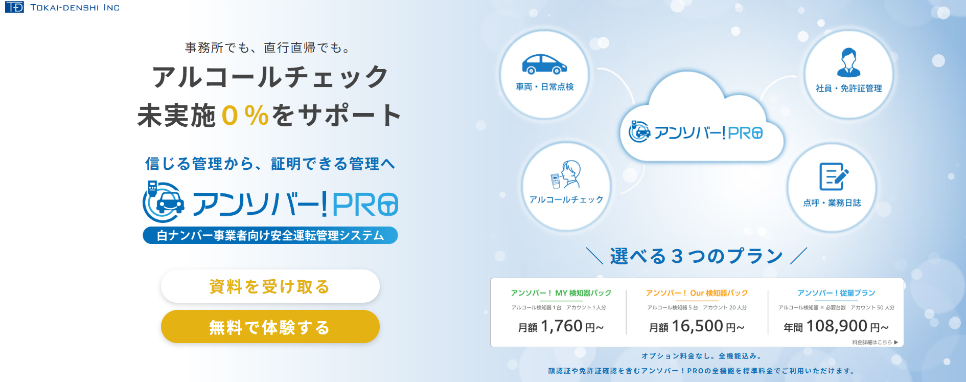白ナンバー事業者向け安全運転管理DXシステム「アンソバー！PRO」新料金プランを提供開始